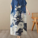 Loose Short Sleeves Printed Round-Neck Maxi Dresses