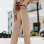 Casual Simplicity Solid Fold Off the Shoulder Long Sleeve Two Pieces