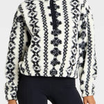 Geometric print half-zip turtleneck plush coat