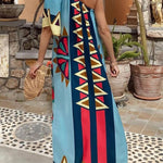 Color Boost Unique Print One Shoulder Bell Sleeve Pocketed Maxi Dress