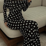 Chic Statement Polka Dot Print Off Shoulder Ruched Stretch Maxi Dress