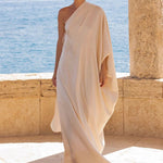 Batwing Sleeves Loose Solid Color Split-Joint One-Shoulder Maxi Dresses