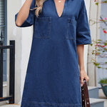 A-line Loose Pockets Solid Color Lapel Mini Dresses