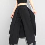 Irregularity Elastic Waist Wide Leg Solid Color Pants