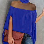 Batwing Sleeves See-Through High-Neck Blouses&Shirts Tops