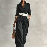 Women's Lapel Single Breasted Long Sleeve Belted Jumpsuit