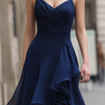 Spaghetti Strap Asymmetric Ruffle High-Low Evening Dress