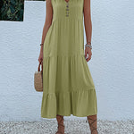 Loose Sleeveless Pleated Split-Joint V-Neck Midi Dresses