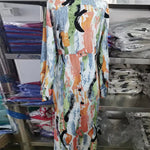 High Waisted Long Sleeves Asymmetric Pleated Printed Split-Joint Deep V-Neck Midi Dresses