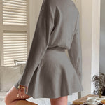 A-line High Waisted Elasticity Solid Color Round-neck Mini Dresses Sweater Dresses