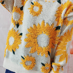 Sunflower Jacquard Crewneck Long Sleeve Knit Pullover Sweater