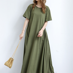 Simple Loose Short Sleeves Solid Color Round-Neck Maxi Dresses