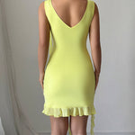 Bodycon High Waisted Pleated Solid Color V-Neck Mini Dresses