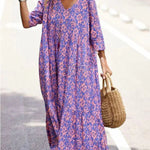 Fashion Pattern Printed Half Sleeve Loose Swing Maxi Dresse