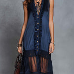 Elegant Satin-Panel Chiffon Lace Sleeveless Midi Dress