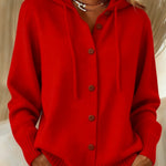 Women's Casual Retro Solid Color Knitted Hooded Cardigan