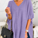 Chicest V Neck Loose Fit Solid Poncho Sweater