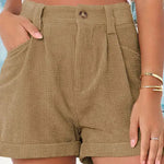 Casual Loose Solid Color Elastic Waist Tie Shorts
