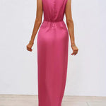 Loose Sleeveless Pleated Split-Front Split-Joint V-Neck Maxi Dresses