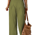 Smocked Wide Waistband High Waist Wide Leg Pants