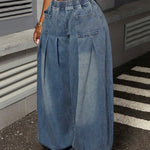 Loose Elasticity Pockets Solid Color Jean Pants Bottoms Trousers