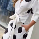Fashion Lapel Long-sleeved Tie Waist Shirt and Casual Polka Dot Print Wide-leg Pants Set