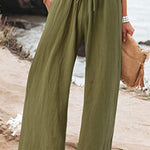 Cotton linen wide-leg drawstring beach pants casual pants