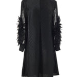 Long Sleeves Loose Embroidered Pleated Solid Color Round-Neck Midi Dresses