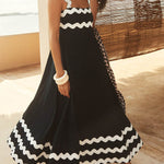 A-line High Waisted Contrast Color Zipper Square-neck Maxi Dresses Midi Dresses