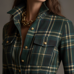 Retro Ethnic Style Lapel Reddish Brown Plaid Maxi Dress