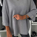 Elegance and Modern Knit Button Detail Half Sleeve Loose Sweater