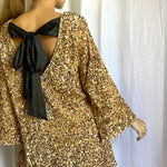 Dance All Night Sequin Back Tie Up Bow Loose Mini Dress