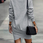 Casual Long Sleeves Solid Color High-Neck Mini Dresses