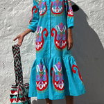 Take Me To Cabo Ethnic Unique Print Button Loose Shirt Midi Dress