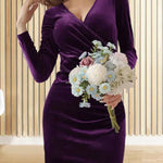 Solid Velvet Long Sleeve V Neck Slim Fit Fishtail Maxi Dress