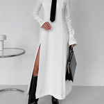 A-Line Flared Sleeves Buttoned Solid Color Split-Joint Split-Side Lapel Maxi Dresses Shirt Dress