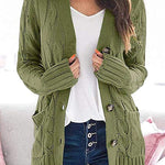 Knitted Solid Color Button Down Chunky Outwear Cardigan