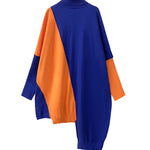Batwing Sleeves Hipster Asymmetric Contrast Color Split-Joint High-Neck Midi Dresses Sweater Dresses