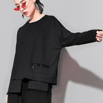 Solid Color Asymmetric Split-Joint Zipper Loose T-Shirt