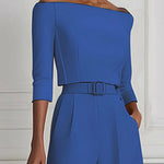 Half Sleeves Solid Color Split-Joint Off-The-Shoulder T-Shirts Tops