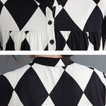 A-Line Long Sleeves Buttoned Plaid Polo Midi Dresses