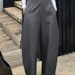 Loose Pockets Solid Color Zipper Pants Trousers