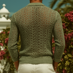 Men's Retro Casual Hollow Knit Lapel Long Sleeve Shirt