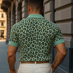 Men's Fashion Leopard Print Knitted Short-sleeved Polo Shirt