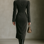 Women's Corduroy V-neck Waist Maxi Dress