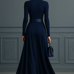 Women's Dark Blue Knitted High-neck Dress