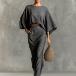 Women's Cotton And Linen Blend Bat Sleeve Long Skirt Two-piece Set