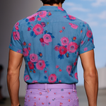 Men's Retro Casual Mesh Printed Floral Lapel Short Sleeve Shirt