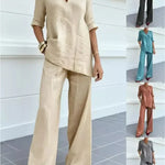 Susana | Two-piece set with short-sleeved top and straight-leg trousers