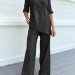 Susana | Two-piece set with short-sleeved top and straight-leg trousers